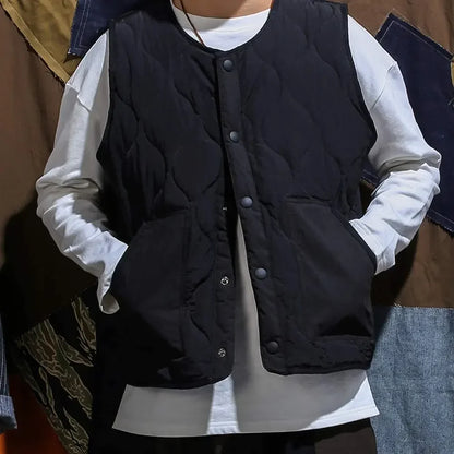 Vintage Cotton Padded Vest Mens Sleeveless Quilted Jacket Thick Warm Casual Working Outerwear Men Autumn Winter