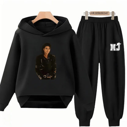 Children's Hoodie+Pants Suit Black 3-12 Years Girl Sweatshirt Sets Boys Pants Suits Michael Jackson Printing Autumn Clothing