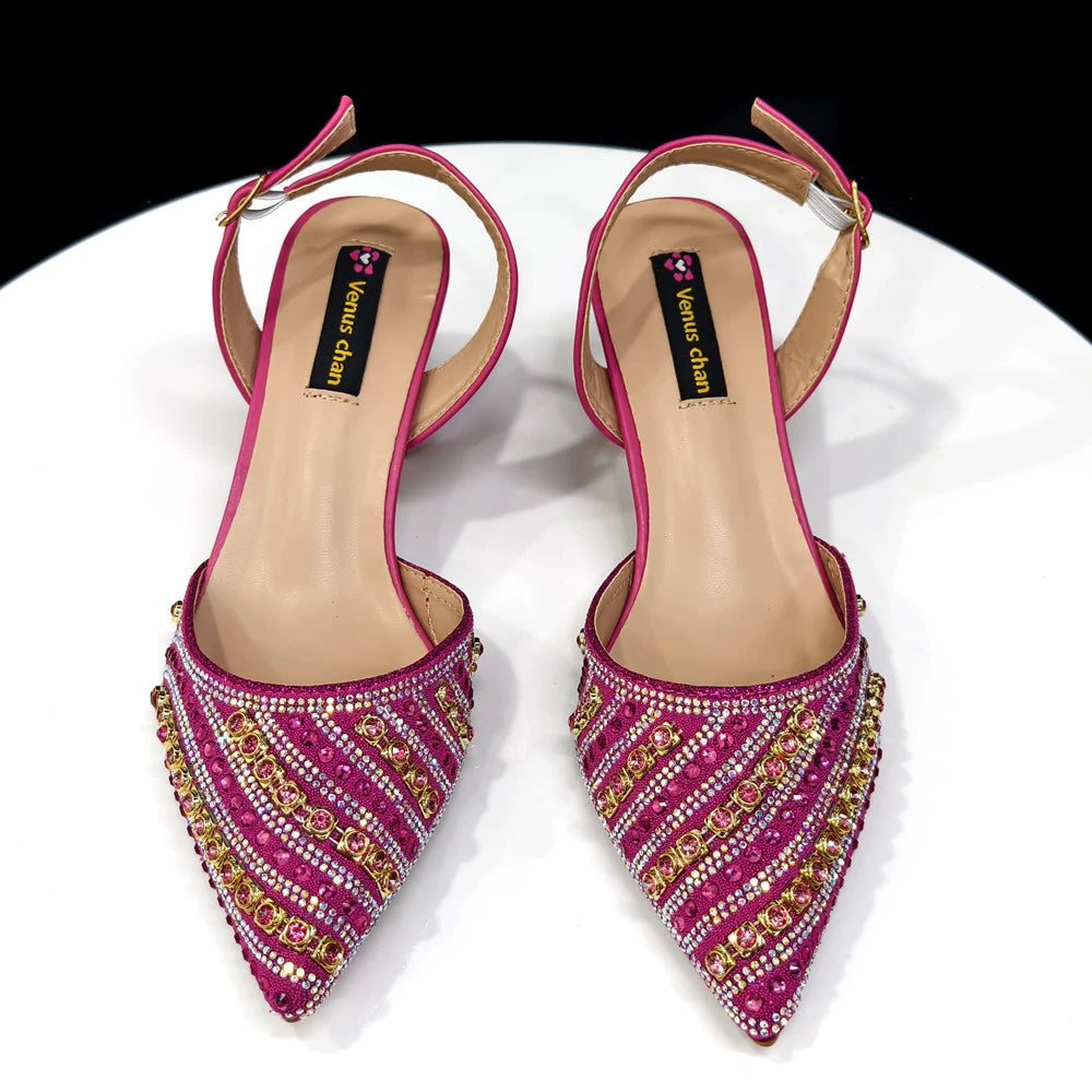2025 Elegant Multicolor Color Women's  Heels and Rhinestone Handbag Set - Italian Design for Weddings and Parties