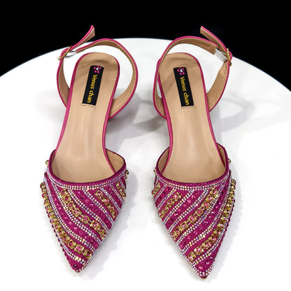2025 Elegant Multicolor Color Women's  Heels and Rhinestone Handbag Set - Italian Design for Weddings and Parties