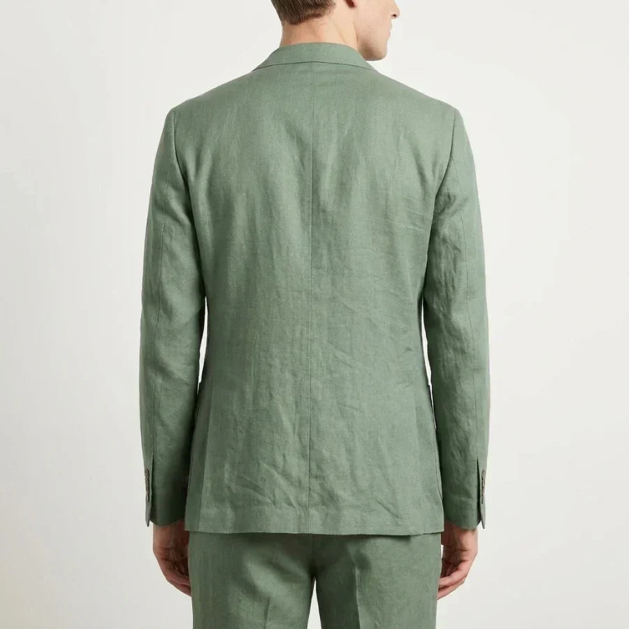 Sage Green Linen Men Suits for Prom Party 2 Pieces Slim Fit Wedding Suit Notched Lapel Jacket with Pants Summer Beach Set