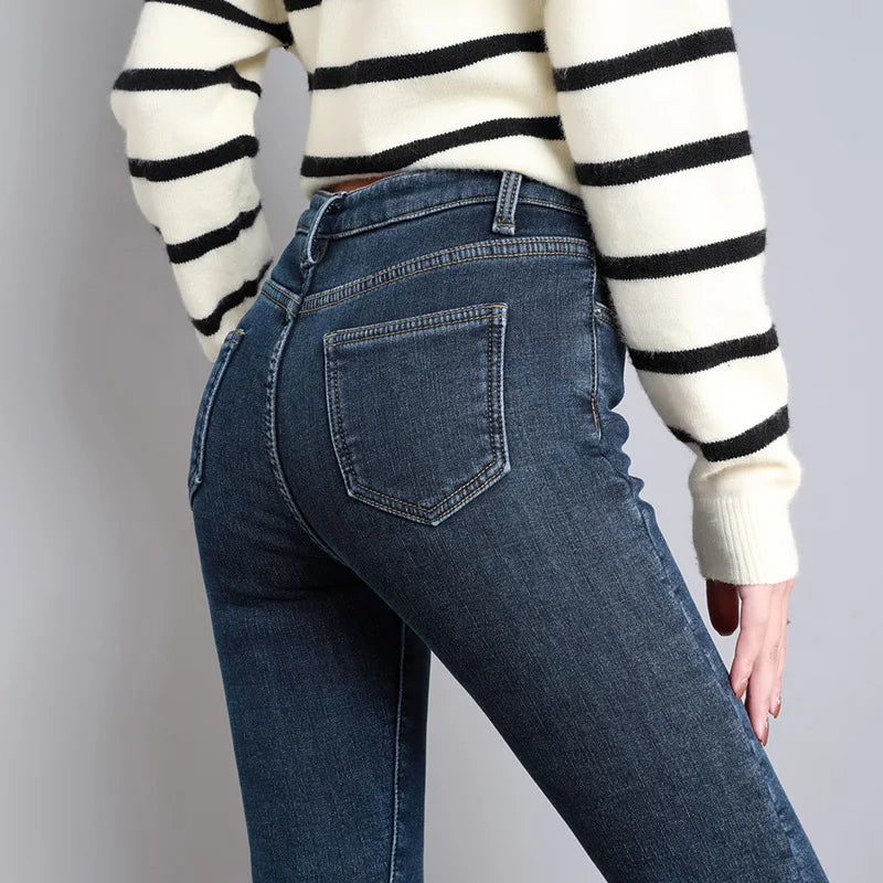 2023 Fashion Women Stretch High Waist Pencil Pants Casual Female Velvet Jeans High Quality Fleece Mom Jeans Thick Plush Pants