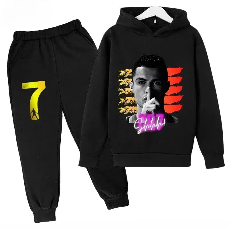 Sweatshirt Pants 2-piece Set for Boy and Girl Kid Sports Hoodie Set Ronaldo Avatar Printed Children Clothes Baby Set Sportsuit