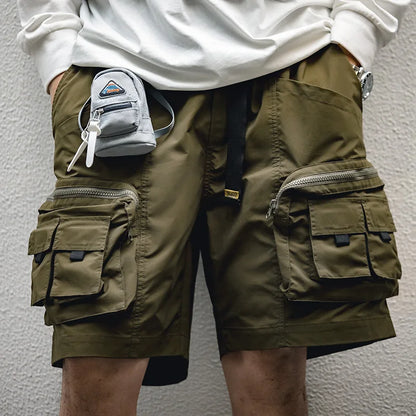 Outdoor Tactical Shorts Men's Summer Lightweight Multi-Pocket Adjustable Waist Cargo Shorts Green Hiking Casual Bottoms