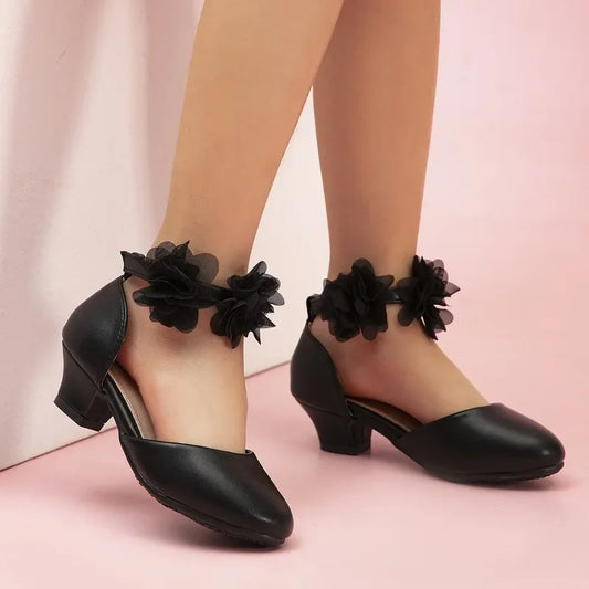 2025 New Girl Sandals Sweet Elegant Kids Fashion Princess Catwalk High-heels Shoes Causal Chic Flower Kids Wedding Party Sandals