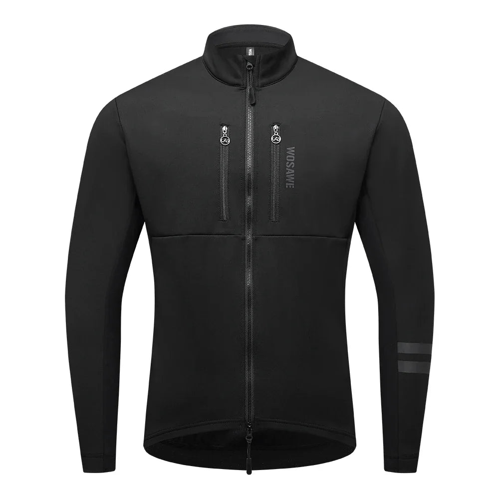 Men's Cycling Jacket Winter Thermal Long Sleeve Fleece MTB Jacket Bicycle Top Bike Clothing with 3 Rear Pockets 0℃-15℃