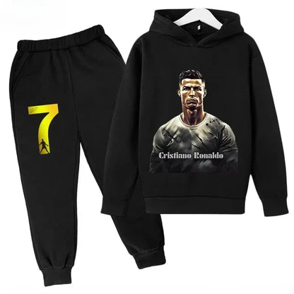 Sweatshirt Pants 2-piece Set for Boy and Girl Kid Sports Hoodie Set Ronaldo Avatar Printed Children Clothes Baby Set Sportsuit