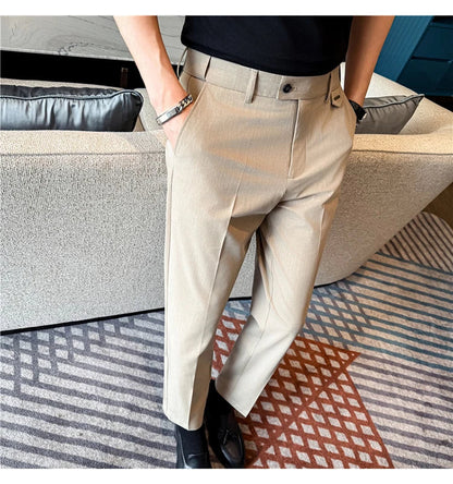 High Quality Modal Acetate Elastic Waist Casual Pants 2026 Spring Summer New Men's Solid Color Slim Fit Business Suit Pants