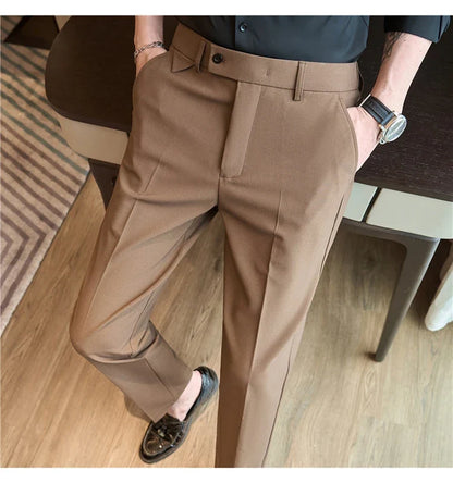 Men Suit Pants 2026 Spring Elastic Waist Solid Slim Fit Dress Pants Office Business Casual Trousers High Quality Men's Clothing