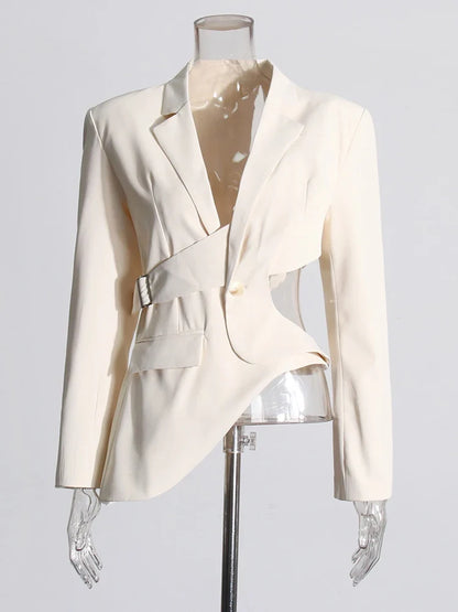 Solid Hollow Out Backless Slimming Blazers For Women Notched Collar Long Sleeve Spliced Button Blazer Female New