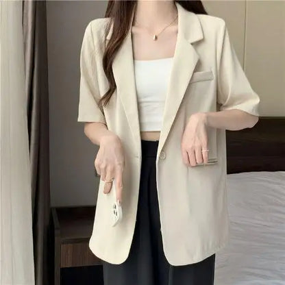 Loose Casual Thin Short Sleeve Women's Suit Jacket Summer New Style Korean Version Fashionable All-Match Lightweight Polyeste...