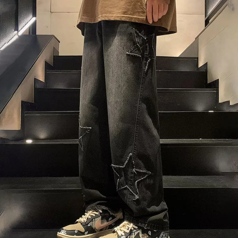 Korean Retro Mens Jeans High Quality Loose Straight Leg Jeans Wide Leg Pants Autumn Casual Pants Streetwear