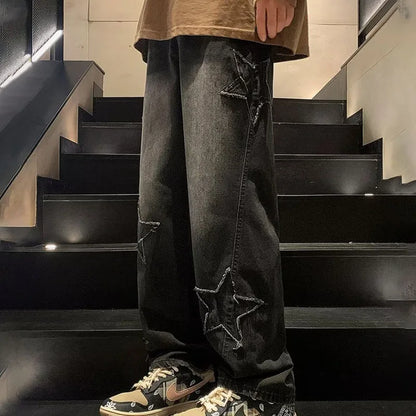 Korean Retro Mens Jeans High Quality Loose Straight Leg Jeans Wide Leg Pants Autumn Casual Pants Streetwear