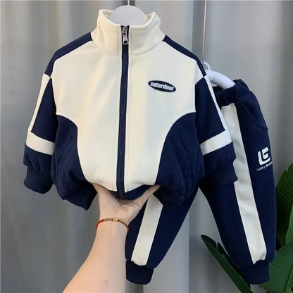 Children's Cotton Clothing Set Spring Autumn New Boys Girls Thick Casual Zipper Jackets and Pants 2-piece Set Korean Sportswear