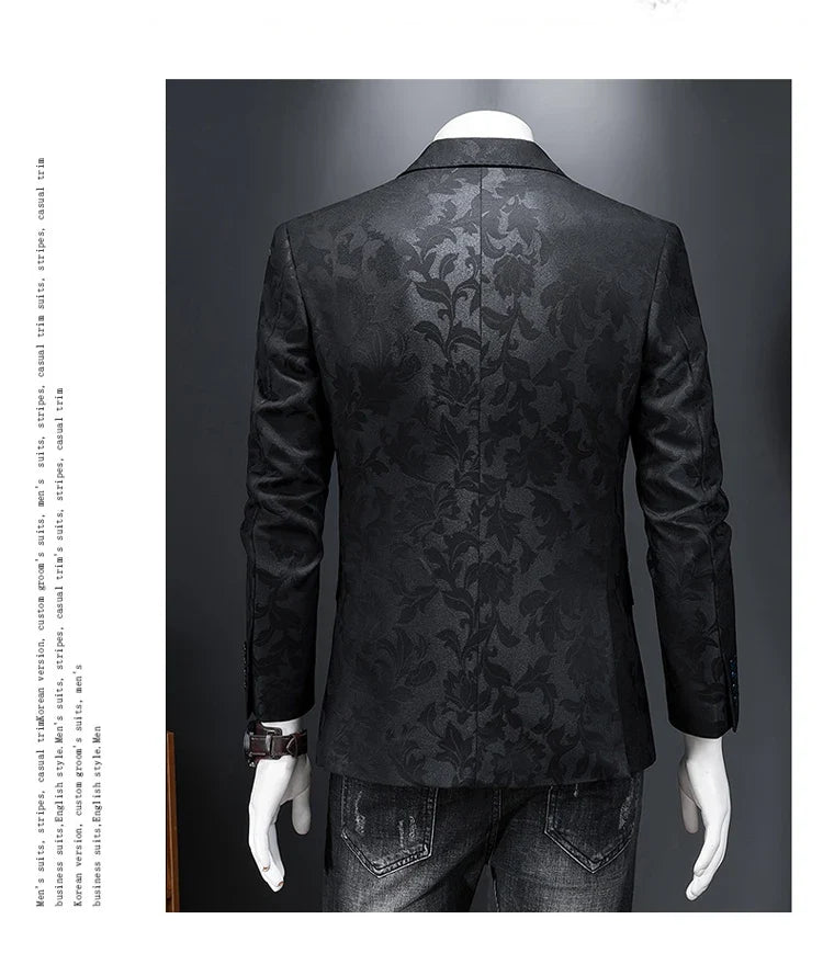 British Style Luxury Jacquard Blazers Men Clothing 2022 Business Slim Fit Casual Suit Coat Men Groom Wedding Suit Printed Blazer