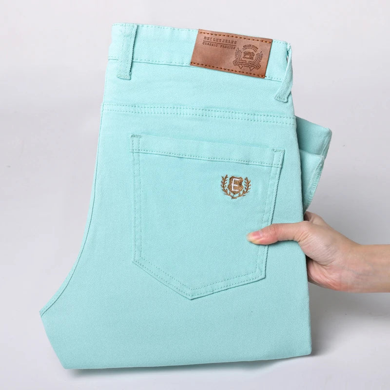 Fashion Classic Jeans Men Solid Color Casual Streetwear Hip-hop Trousers Stretch Slim-fit Embroidered Denim Pants