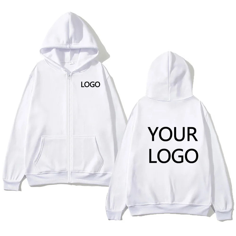 DIY Personalised customised logo, men's street hoodie, zip front sports sweatshirt, women's casual knitted hoodie, couple's gift