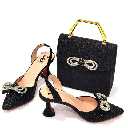 The Latest INS Style Rhinestone Bow Side Empty Party High Heels Pointed Toe Stiletto Heels Silver Women's Shoes And Bags
