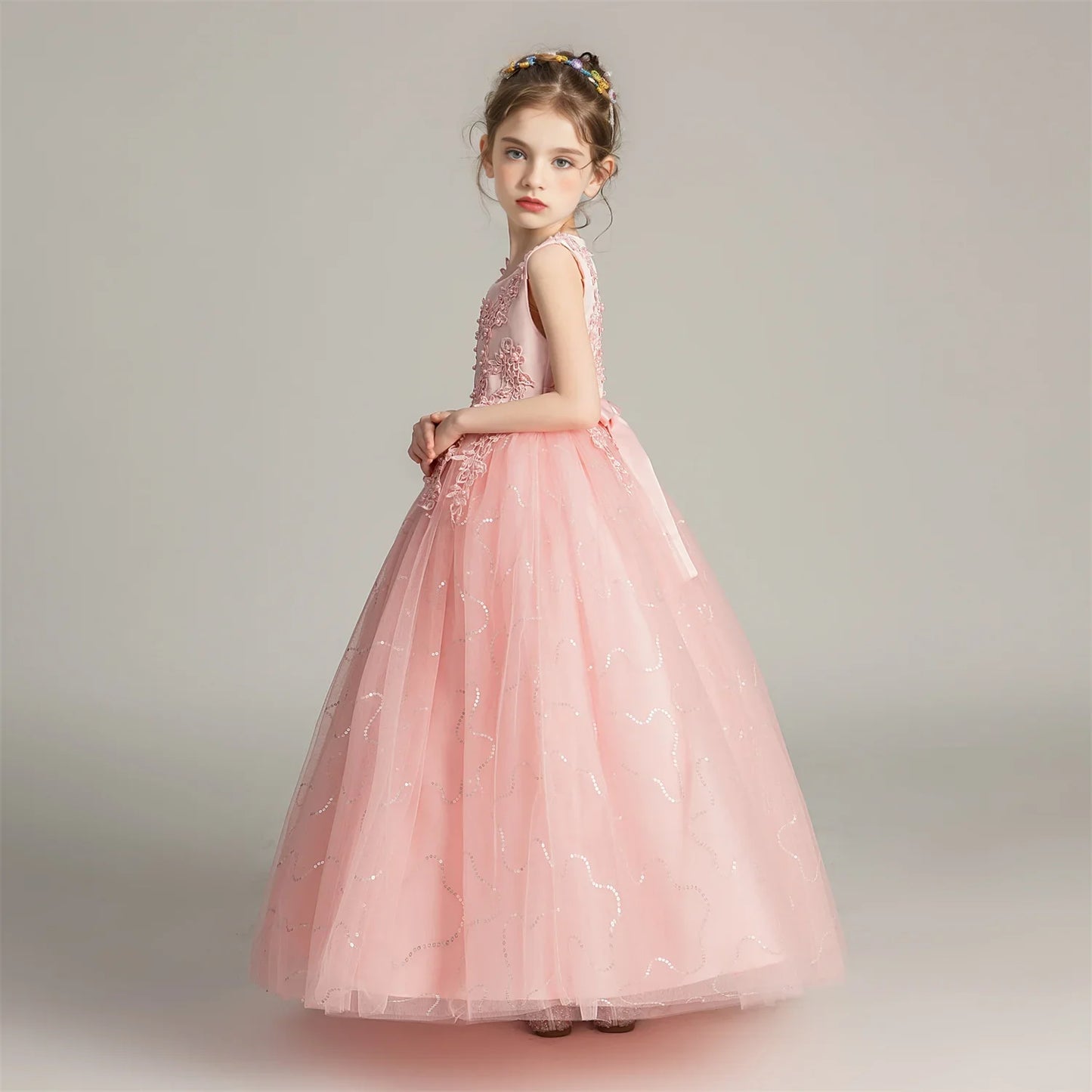 BX683 Kids Dresses For Girls Lace Dress Gown Princess Clothes Children Formal Evening Party Flower Girls Wedding Vestidois
