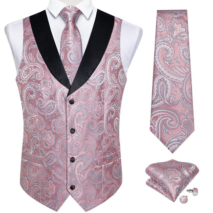 Men's Paisley  Suit Vest with Macthing Golden Paisley Neck Tie Handkerchief Cufflinks Wedding Prom Tuxedo Waistcoat