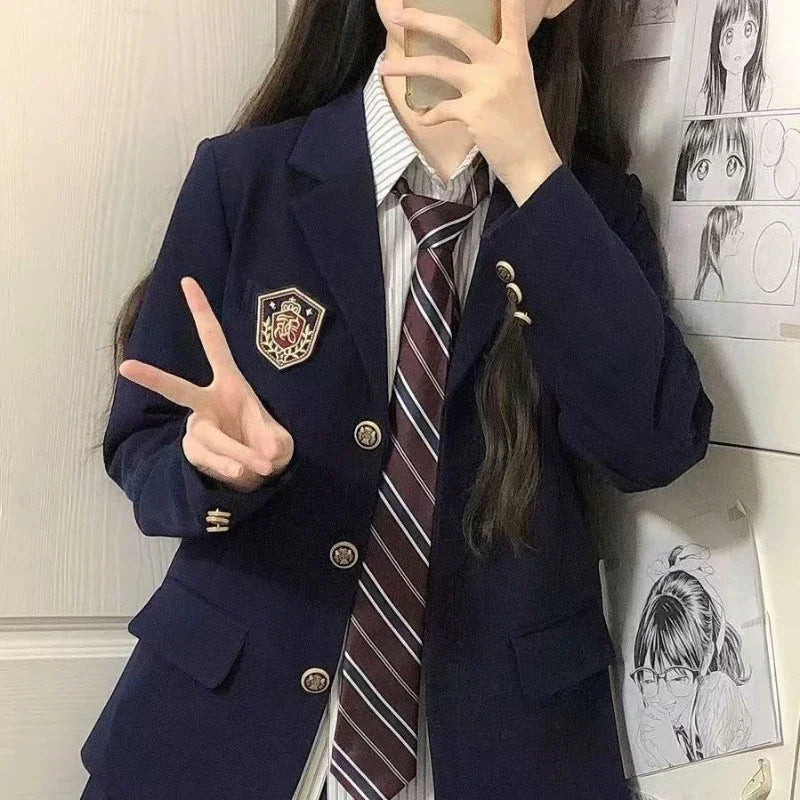 Women's Japanese School Uniform Style Basic Long Sleeve Blazer High Quality Casual Niche Design Spring Autumn Suit Jacket
