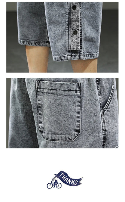 Korean Style Summer Men's Black Wide Leg Denim Shorts New Fashion Casual Baggy Short Jeans Male Plus Size 6XL 8XL YBR602