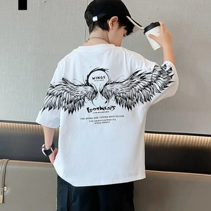 2026 Summer Kids Wing T-Shirt Cotton Loose Stylish Boy's Shirt Big Kids Summerwear