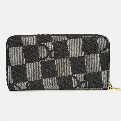Women Handbag Chessboard Pattern Long Wear Resistant Denim Retro Large Capacity Multi Card Niche Luxury Versatile Wallet