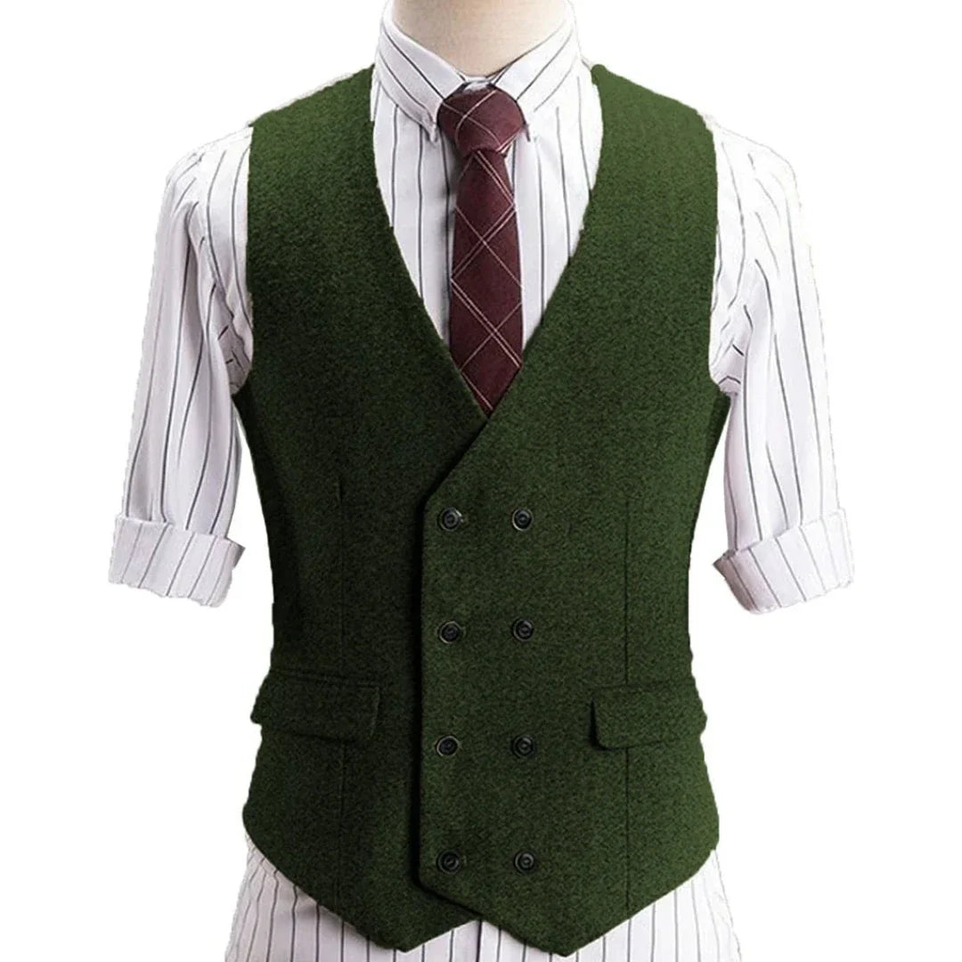 Men Vest Khaki Herringbone Double Button Solid Waistcoat For Wedding Banquet Business Office Work Casual Daily Men Suit Vest