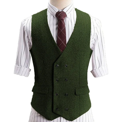 Men Vest Khaki Herringbone Double Button Solid Waistcoat For Wedding Banquet Business Office Work Casual Daily Men Suit Vest