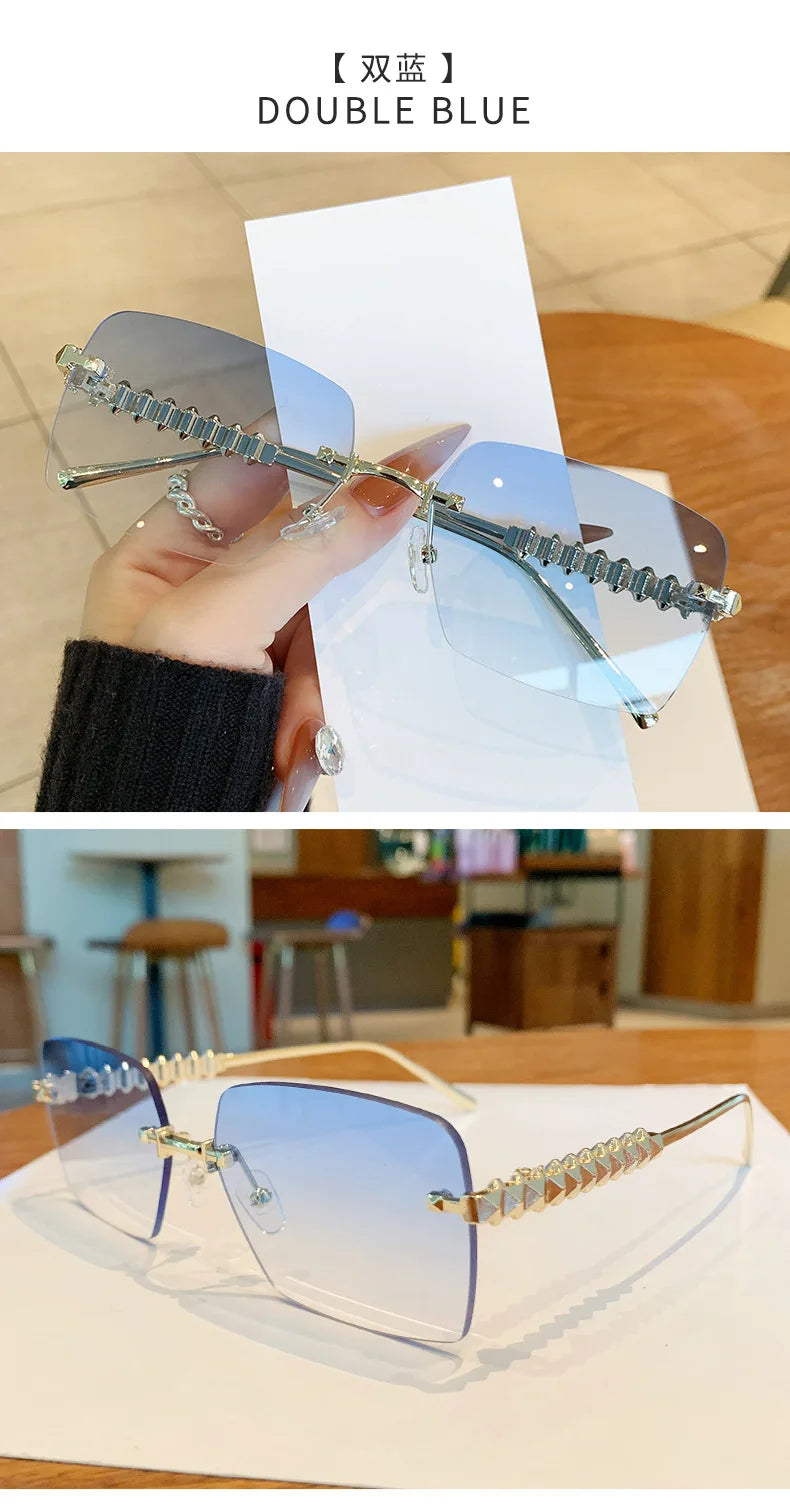2025 Ins New Square Rimless Sunglasses Women Men Fashion Metal Rivet Legs Sun Glasses Ladies Luxury Sunshade Gafas De Sol UV400