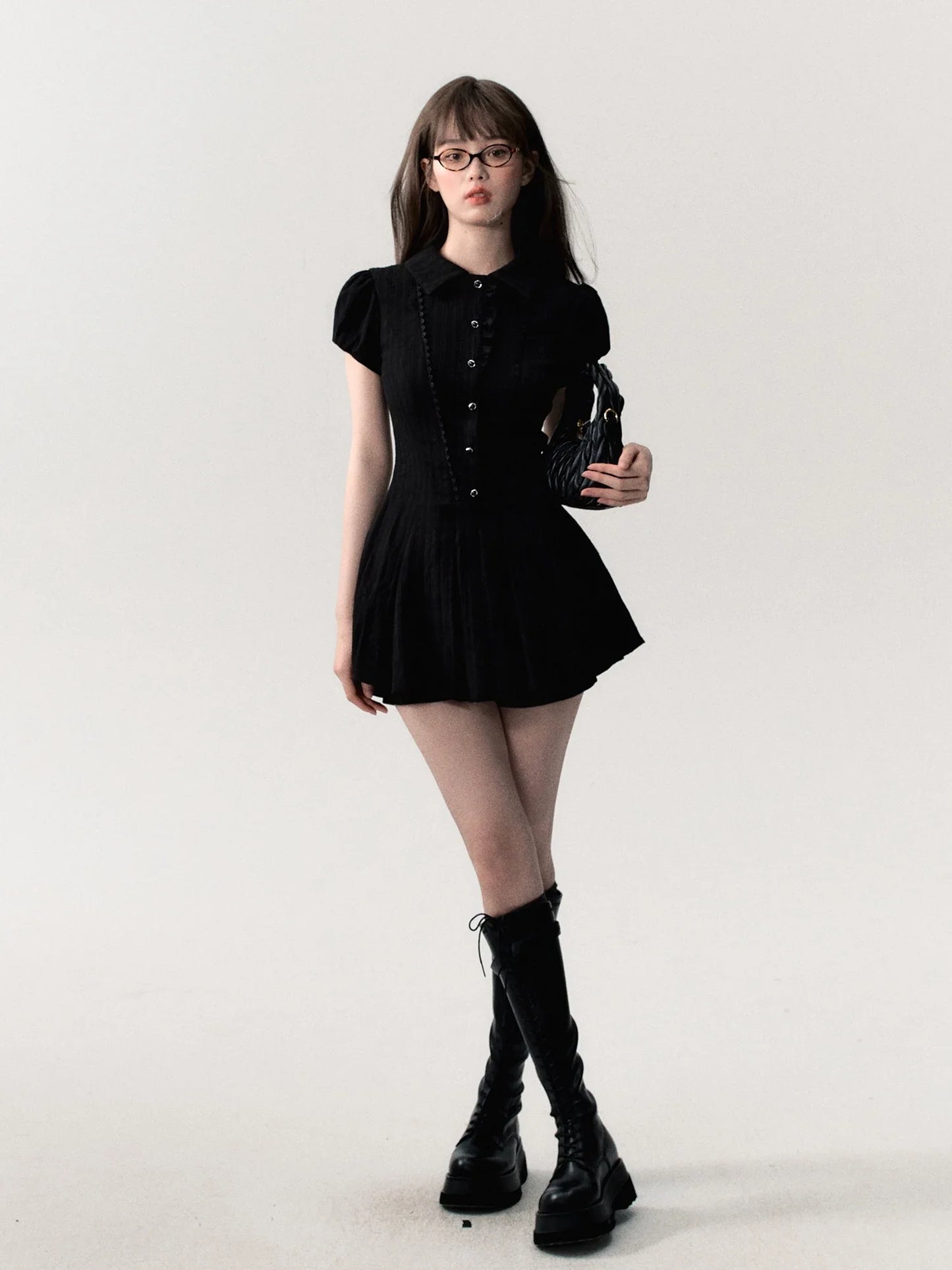 High Quality Dress A-line Elegant Sexy Lace Short Sleeved Shirt Skirt Commuting College Style Decoration Retro Dress Vestido Y2k