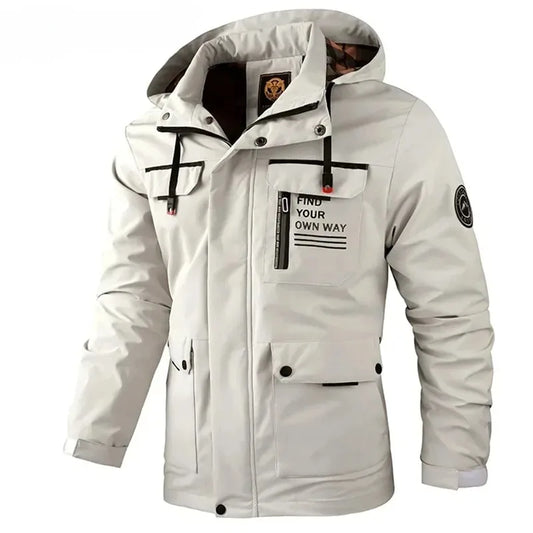 Spring And Autumn New Men's Windbreaker Outdoor Soft Shell Windproof Waterproof Jacket Long-Sleeved Hooded Solid Color Jacket