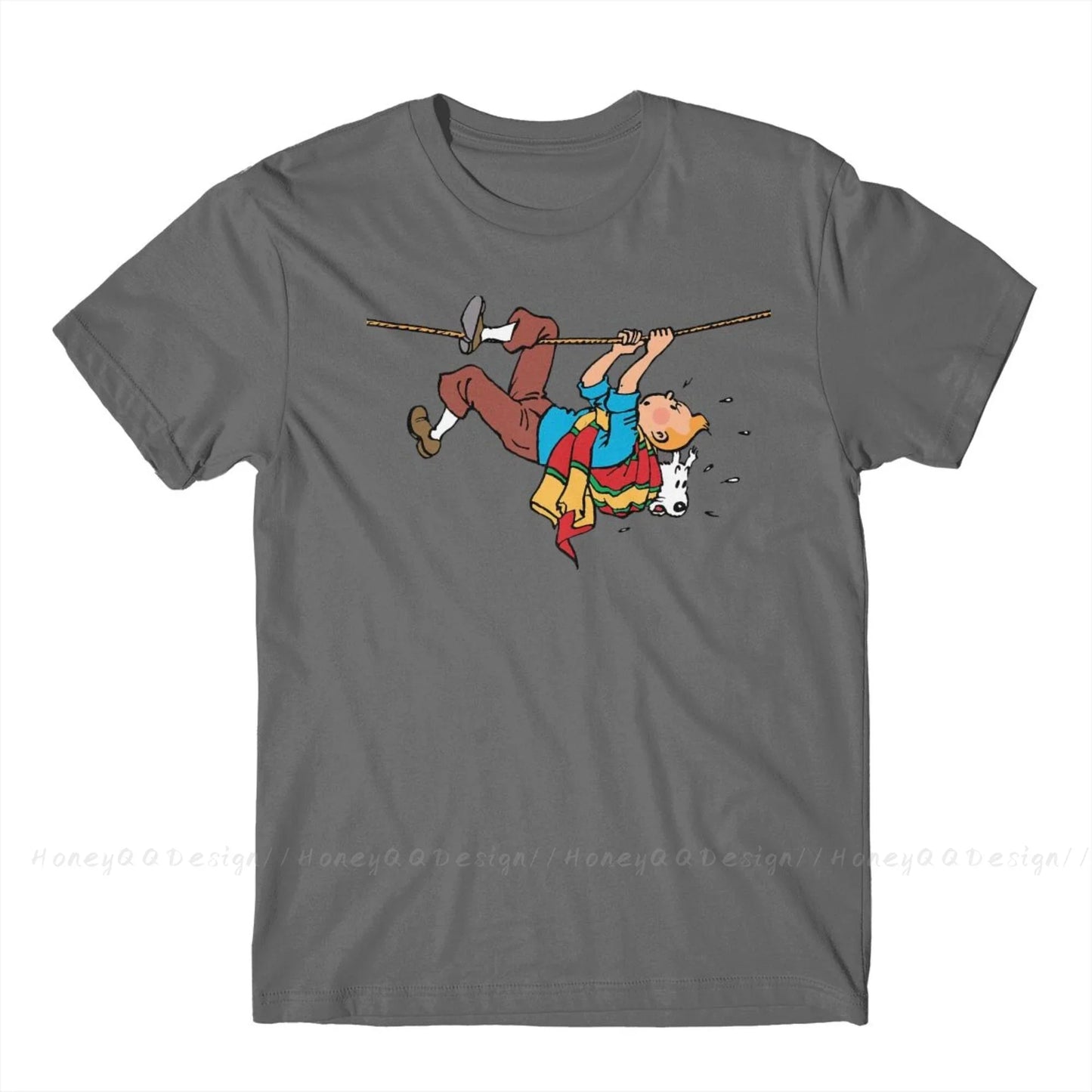 Kuifje Rope Klimbing Fashion TShirt Design Gaston Lagaffe Anime Cotton Shirt Men Unisex T-Shirt Oversize Adult Plus Size