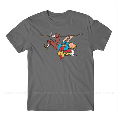 Kuifje Rope Klimbing Fashion TShirt Design Gaston Lagaffe Anime Cotton Shirt Men Unisex T-Shirt Oversize Adult Plus Size
