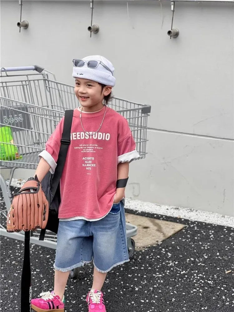 2026 New Boys' Summer 100% Cotton Streetwear Short Sleeve T Shirt Casual Half Sleeve Clothing