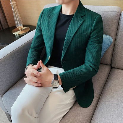 Plus Size 4XL-M Autumn New Waffle Suit Jacket Men Two Buttons Slim Fit Business Casual Blazers Homme Formal Groom Prom Tuxedo