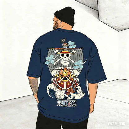 2026 Oversized Anime Men T-Shirt One Piece Luffy Streetwear Gym Workout Short Sleeves Graphic Tee Loose Casual Tops Summer Y2k
