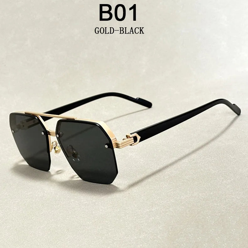 Semi-Rimless Sunglasses For Men Vacation Square Sunglasses Women Trendy Vintage Fashion Glasses Gafas De Sol Hombre Zonnebril