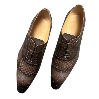 Men's Leather Shoes Engraving Printing Banquet Wedding Shoes Fashion High Quality Oxford Business Office Shoes Chocolate Black