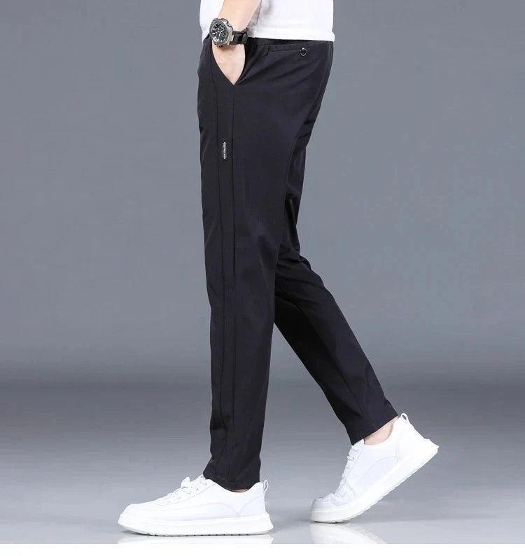 2026 Summer New Thin Ice Silk Stretch Men's Pants Casual Elastic Waist Smooth Trouser Pants Male Brand Clothing 5 Colour