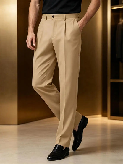 Men's Premium Pleated Wide-Leg Dress Pants Versatile Formal Casual Trousers Chinos Business Daily Office Banquet Wedding Summer