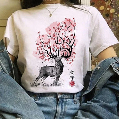 Japanese Anime T Shirts Women T-shirts Harajuku Ullzang T-shirt Cartoon Aesthetic Vintage Shirts for girls 90s Top Tees
