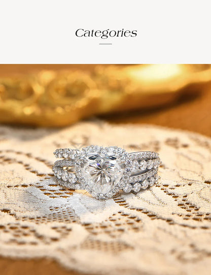 Love Heart Cut 3ct Synthetic Moissanite Luxury Rings for Women Classic 925 Silver Wedding Ring Jewelry Mothers Day Gift
