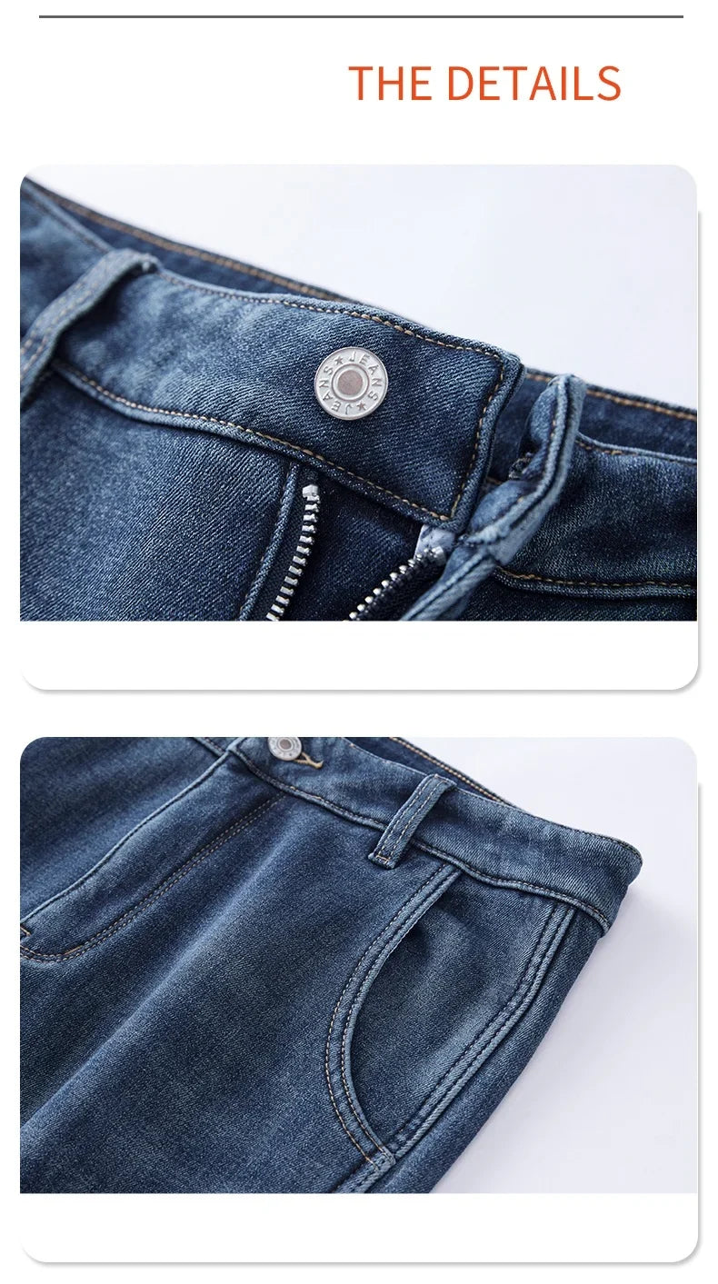 Winter Dark Blue Fleece Jeans for Men Black Loose Straight Casual Trendy Comfortable Versatile Youth Thickened Harem Pants Blue