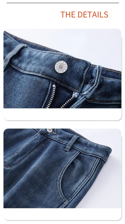 Winter Dark Blue Fleece Jeans for Men Black Loose Straight Casual Trendy Comfortable Versatile Youth Thickened Harem Pants Blue