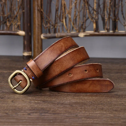2.3CM Ladies Pure Cowhide Copper Buckle Genuine Leather Casual Jeans Thin Belt Women High Quality Retro Luxury Female Waistband