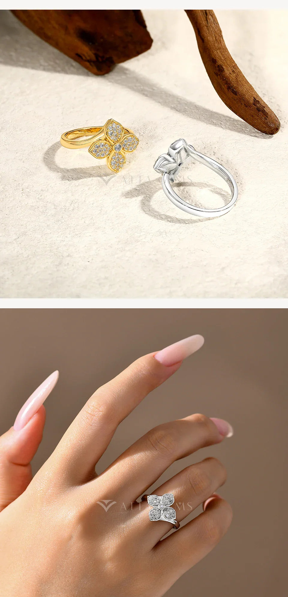 ATTAGEMS Bague Originale Moissanite Fleur Croisée DVVS1 en Argent Sterling 925 Véritable pour Femmes Filles Cadeau Anniversaire Bijoux Vente en Gros