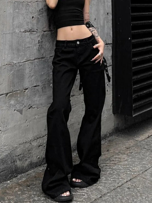 2025 Autumn Winter Women's Flared Denim Pants Y2k Low Rise Jeans Trumpet Pants Bell Bottom 2000s Slim Black Stacked Jeans New In