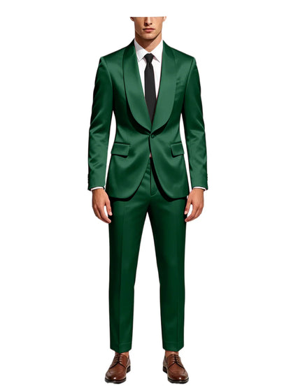 Luxury Men's Satin Tuxedo Suit Shawl Lapel Slim Fit 2-Piece Blazer & Pants Set Formal Business Casual Jacket Coat for Wedding